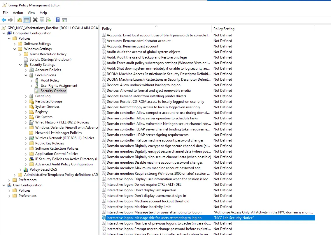 Security Options Configuration